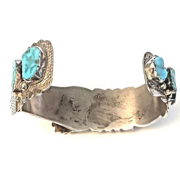 Vntg Signed Zuni 9pc Turquoise Watch Cuff Sterling 59g  (1585) - Picture 11 of 16
